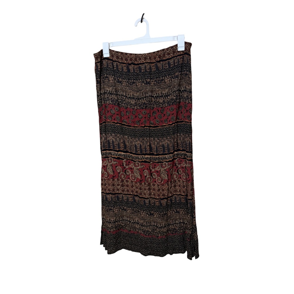 Vintage California Krush 90s Womens XL Boho Maxi Skirt Burgundy Black Print